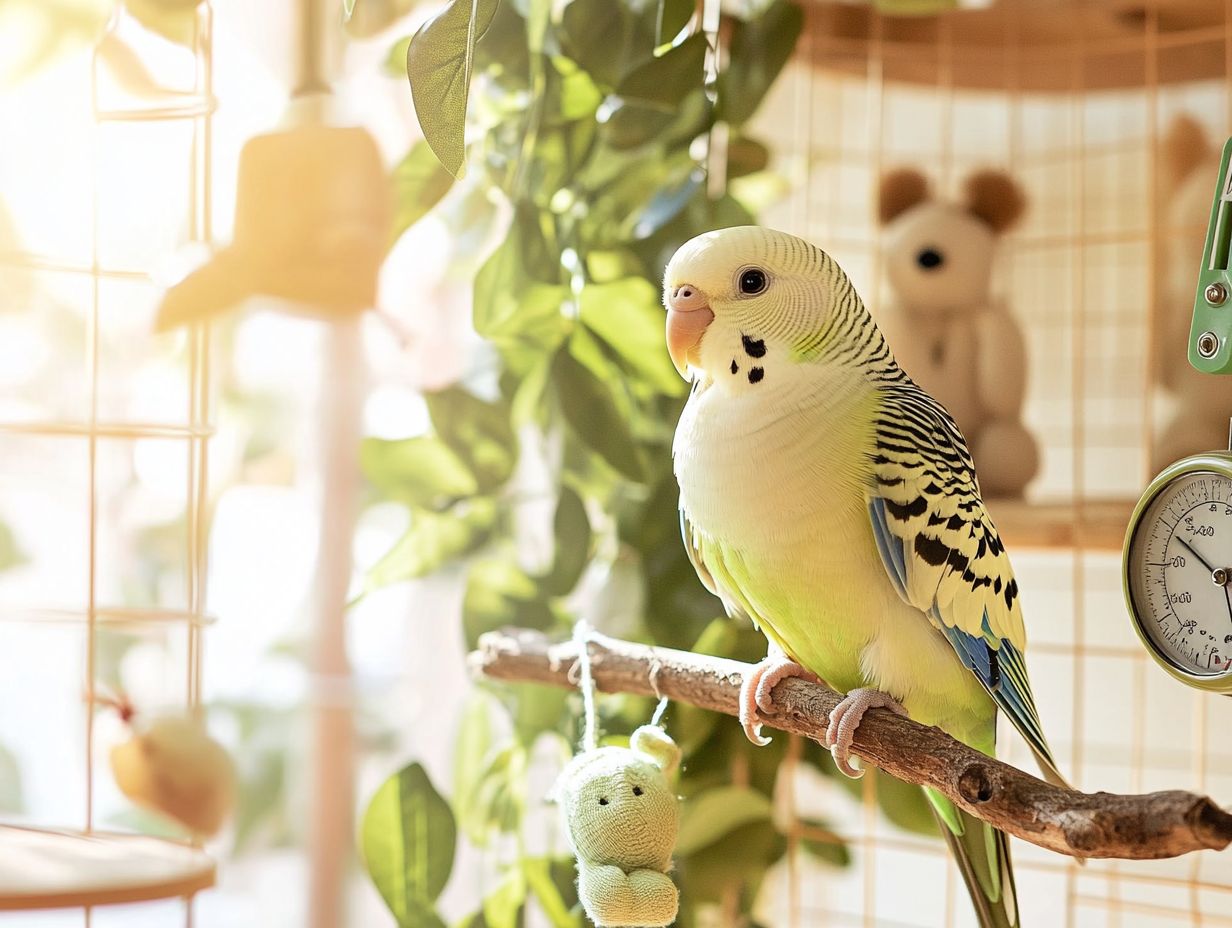 A colorful pet bird perched in an ideal climate setting.