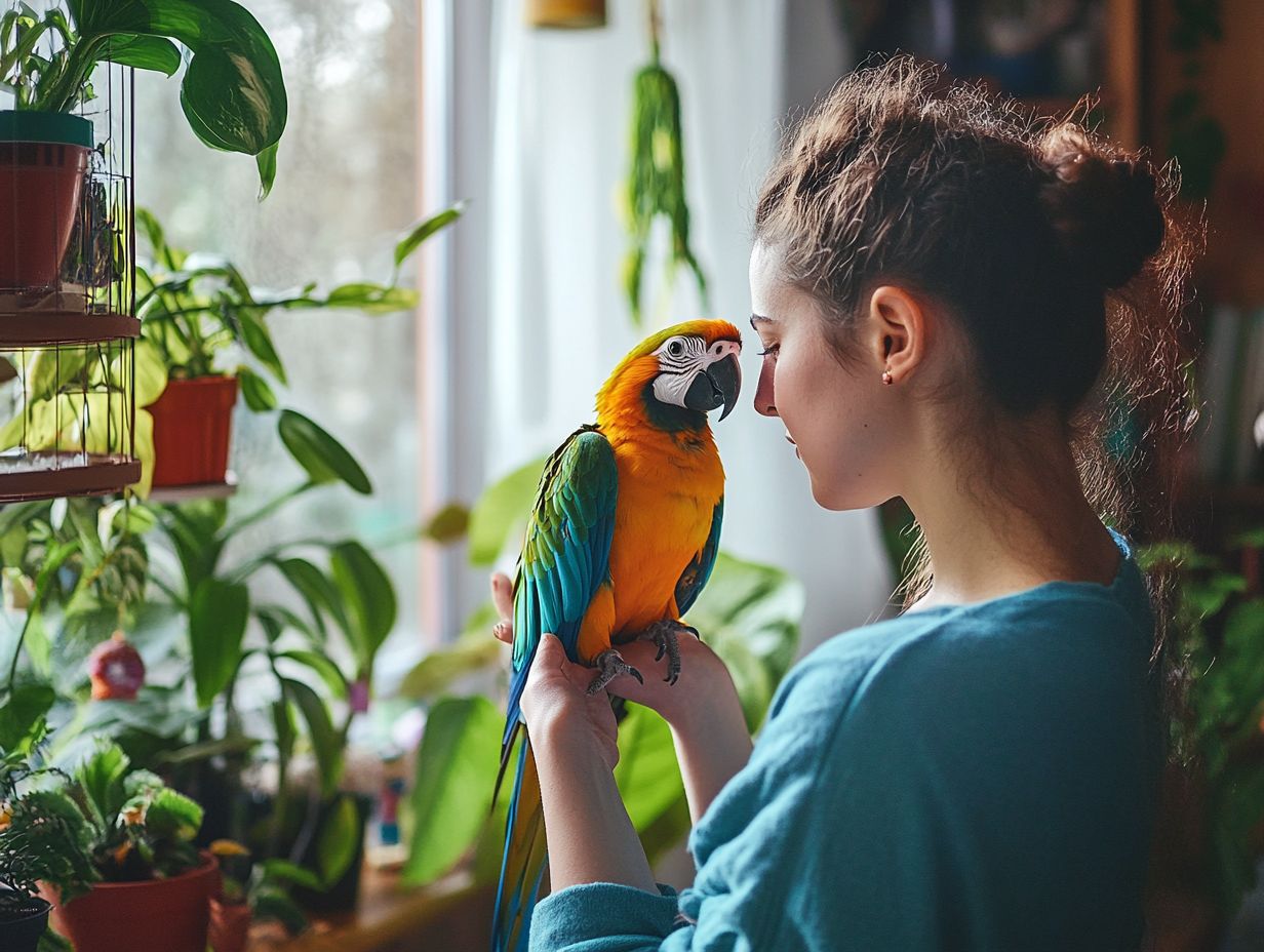 A colorful parrot asking questions