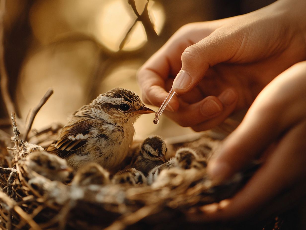 An informative image summarizing the key takeaways for feeding baby birds.