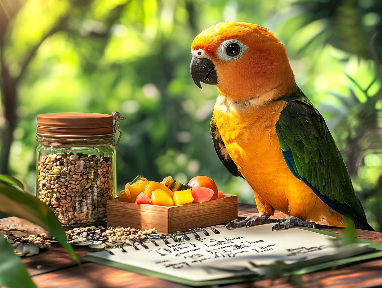 Visual summary of key dietary tips for pet birds