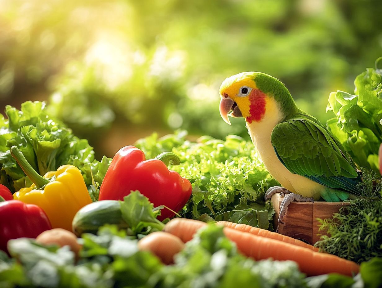 Colorful cut-up vegetables for pet birds