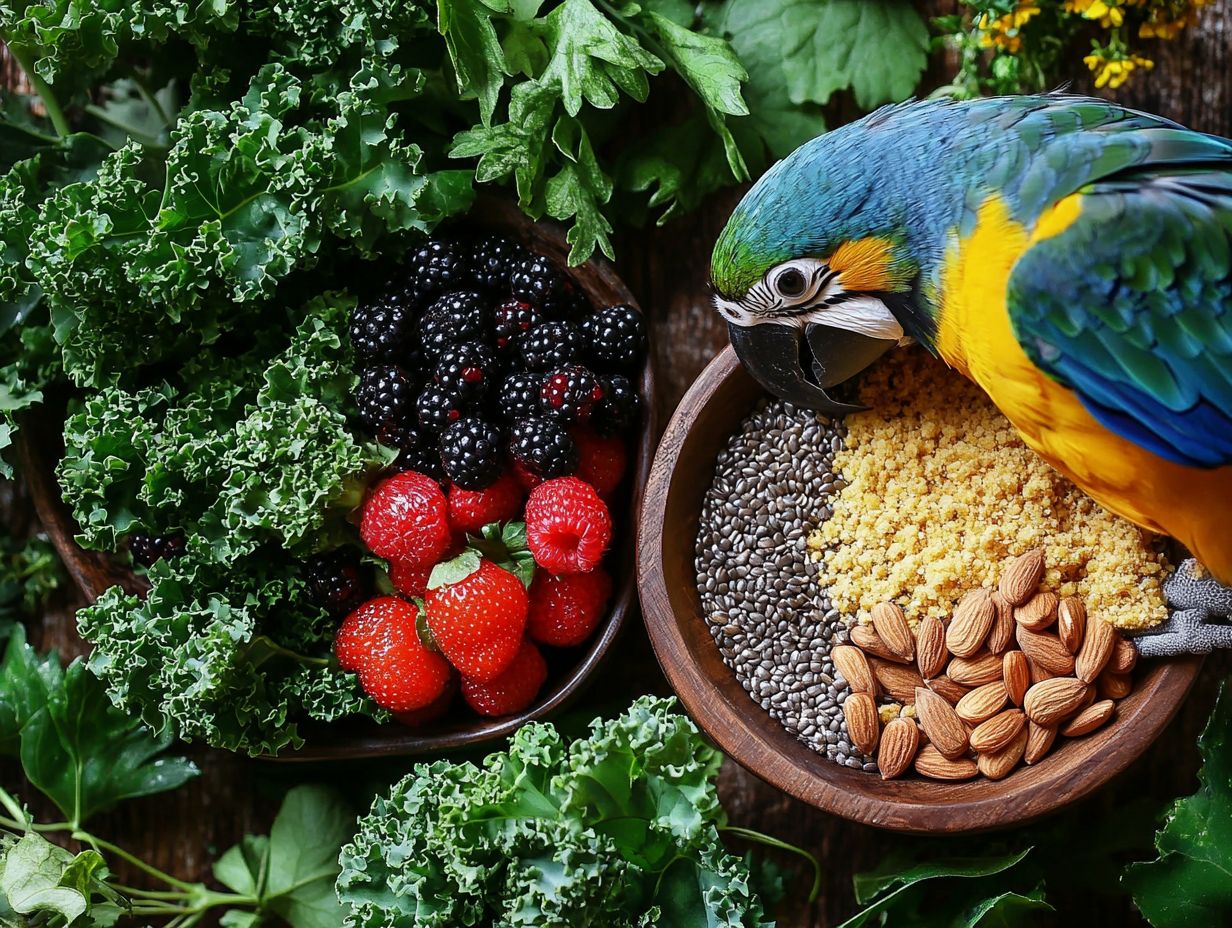 Vibrant kale improving bird health.