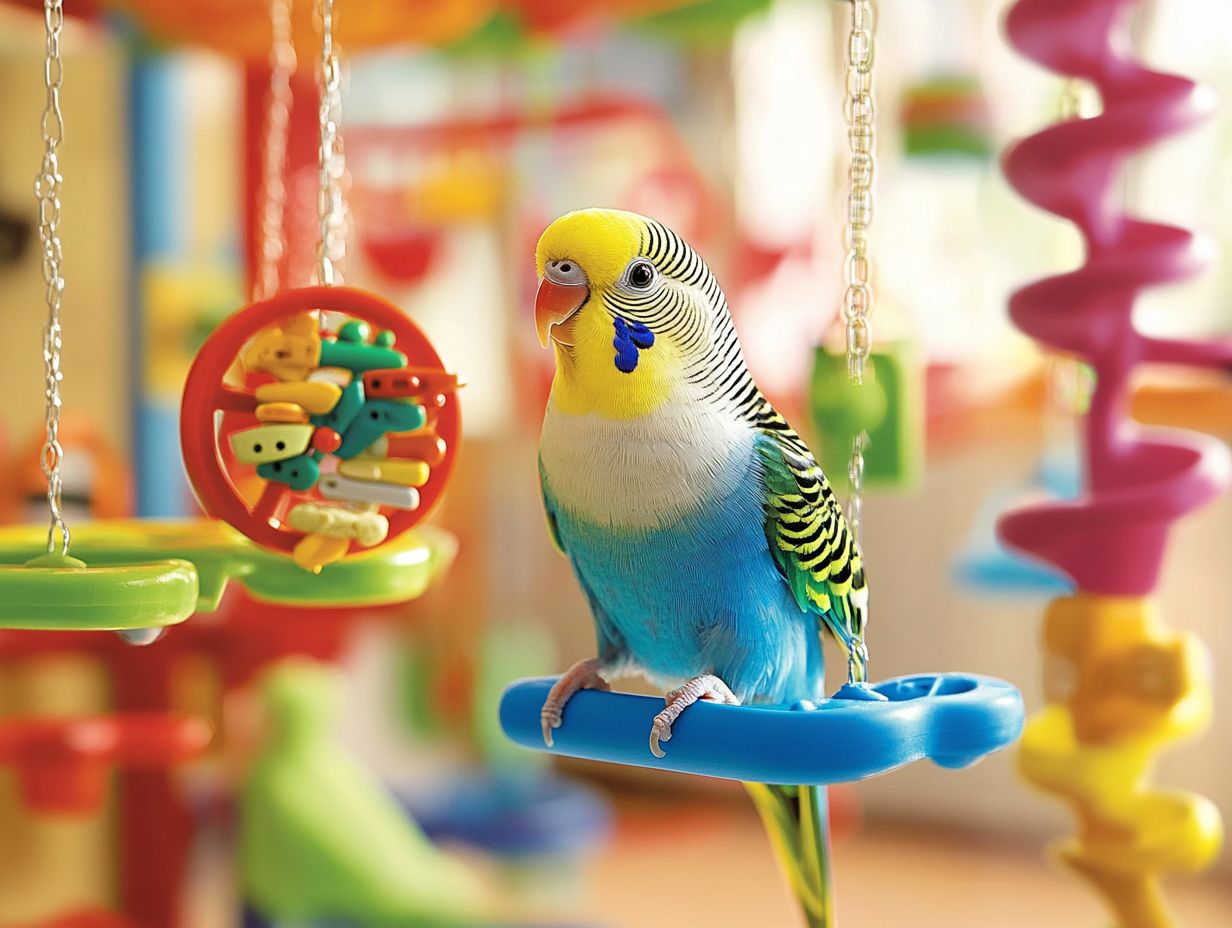 A colorful feather teaser toy for birds, promoting playfulness and engagement