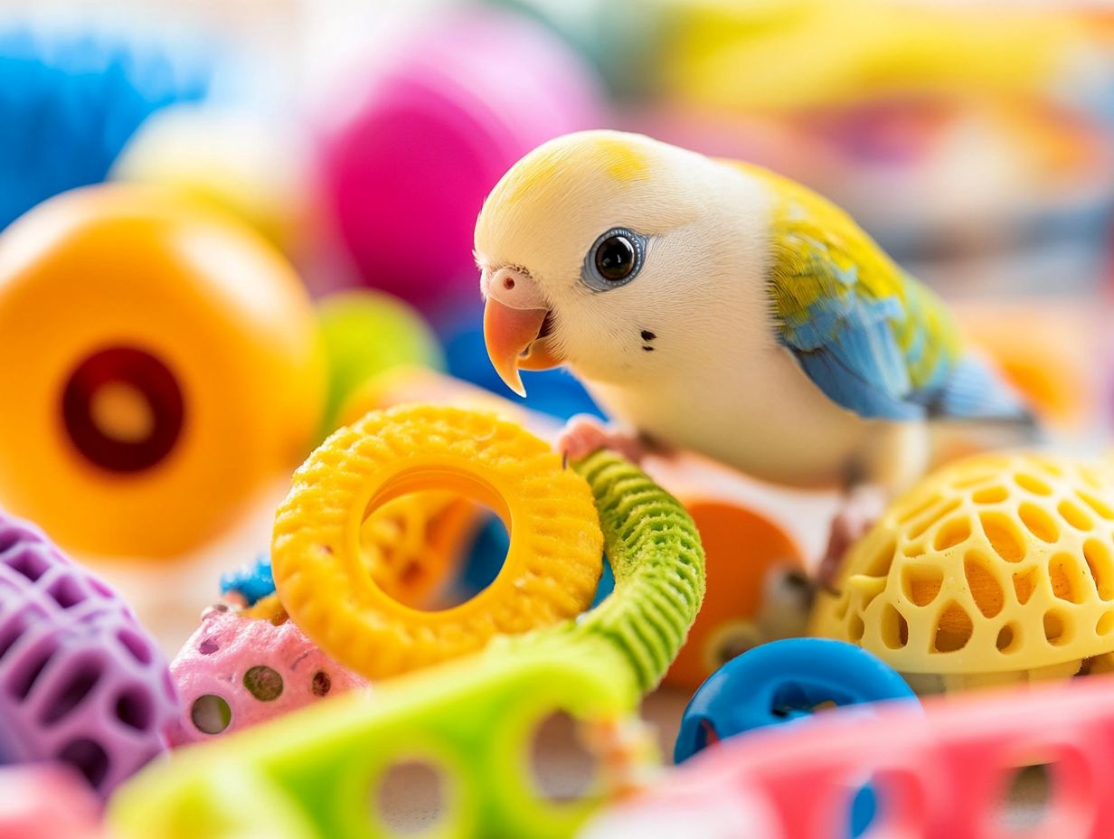 Illustration showing various sizes of bird toys suitable for different birds