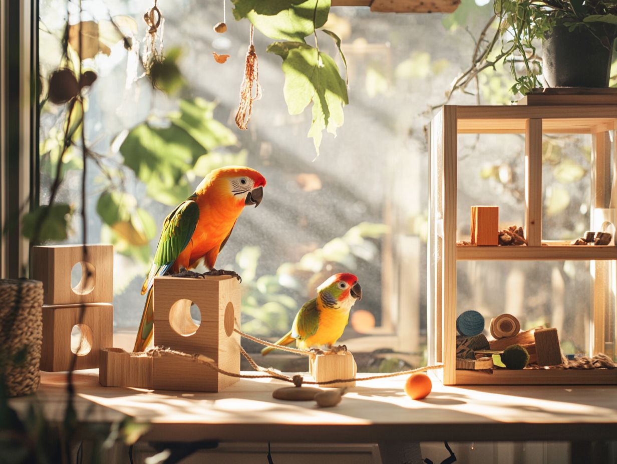 A variety of DIY bird toys made from safe materials