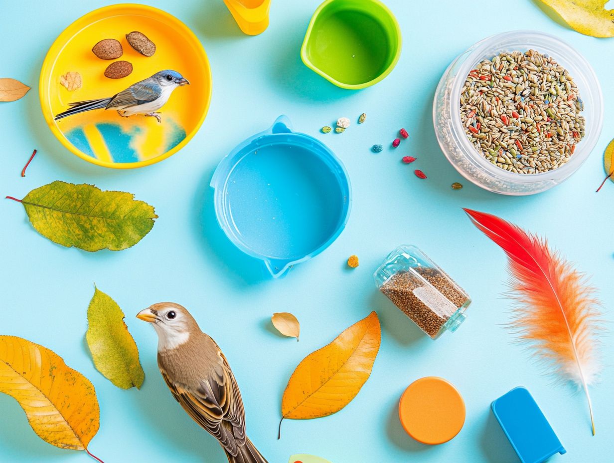 A visual guide to essential items for bird care and play