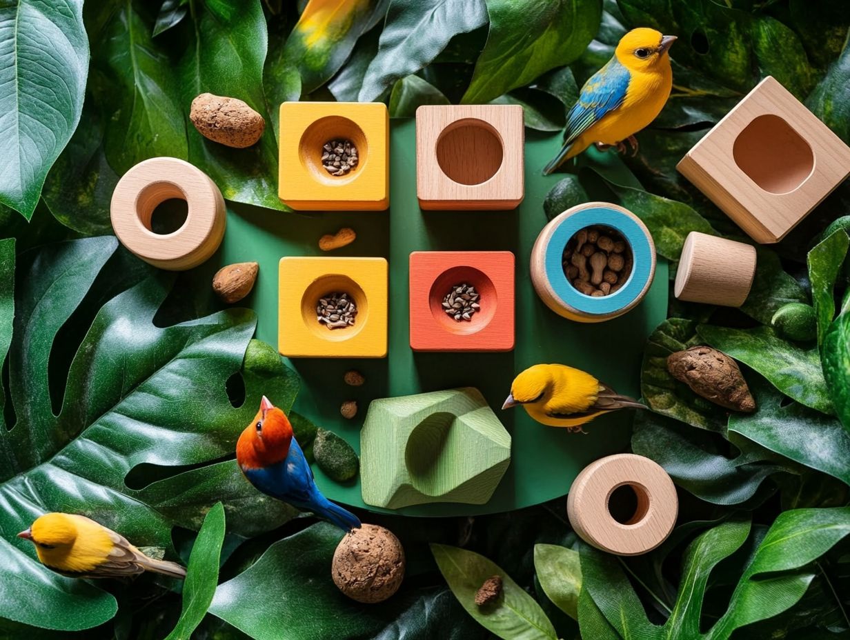 A bird playing with a foraging toy