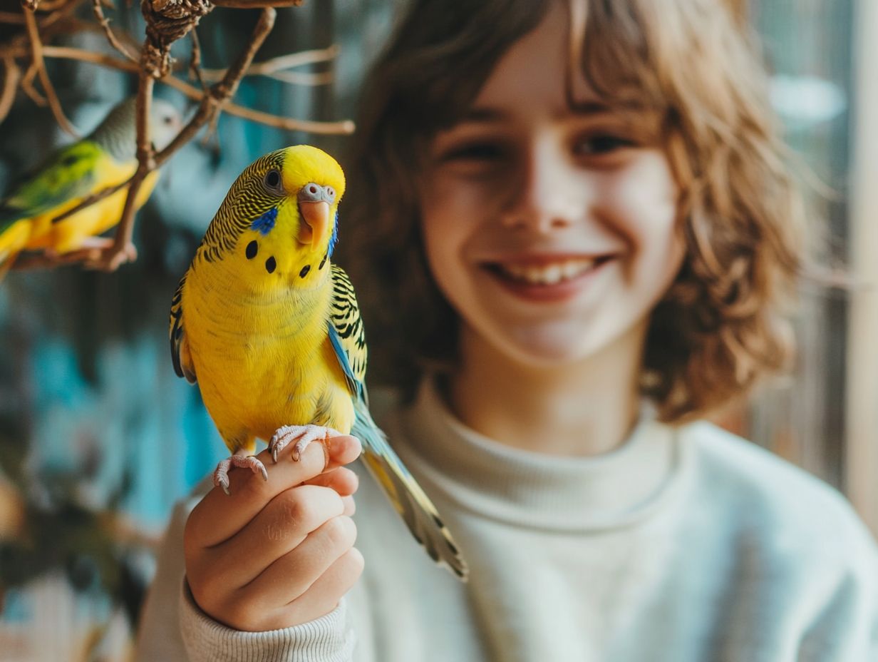 A person bonding with their pet bird through play.