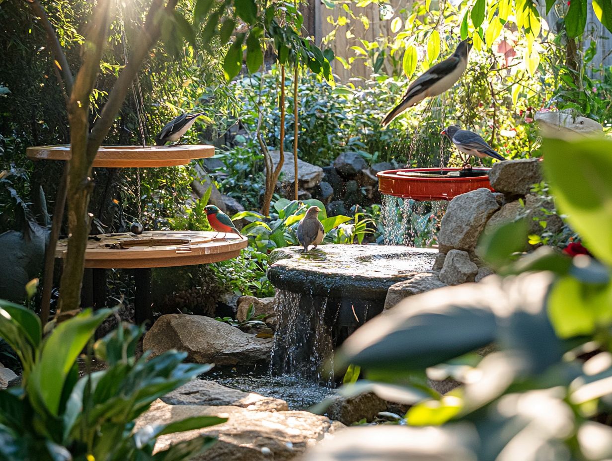 A clean bird play area with toys and feeders