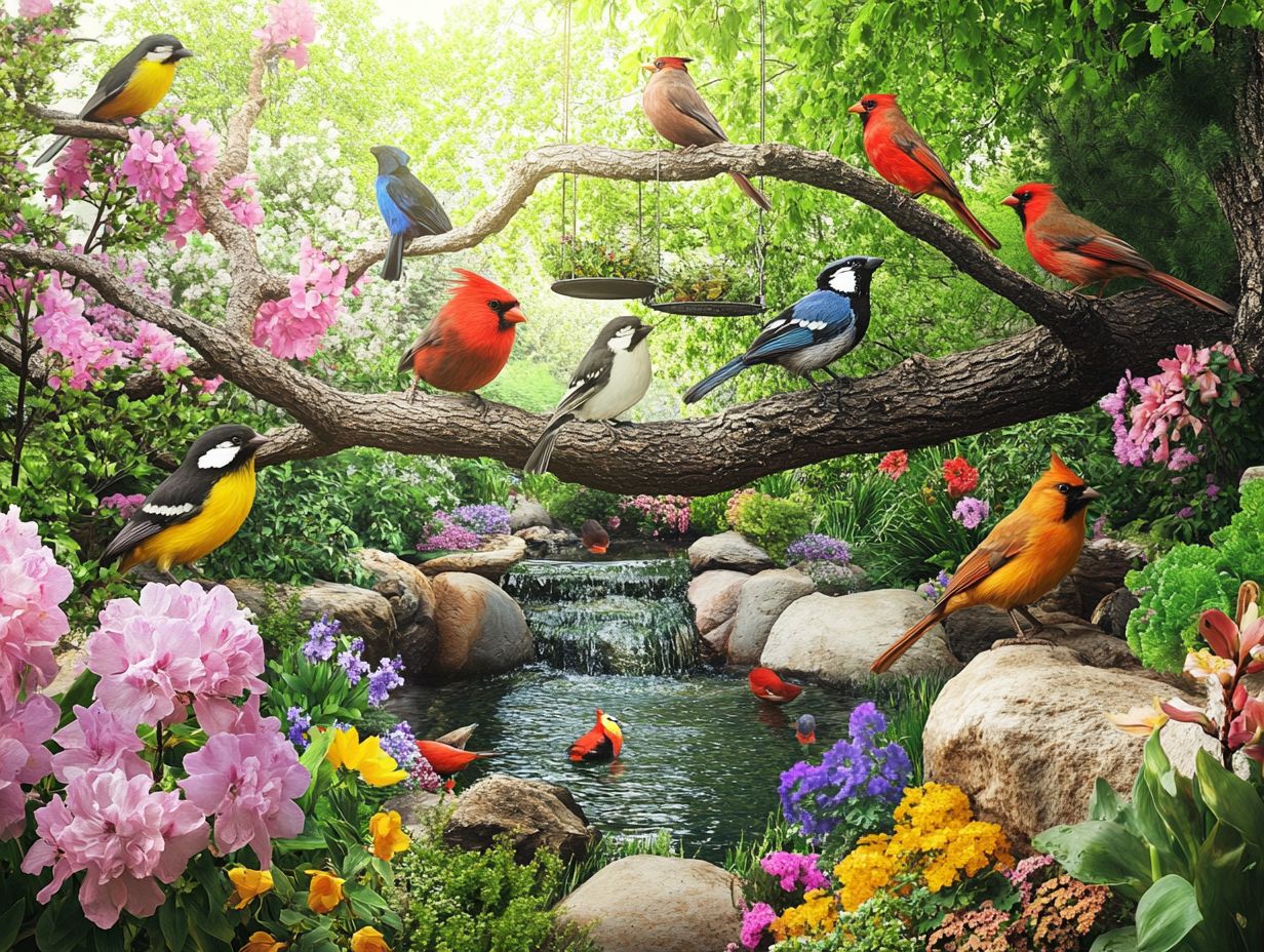 Illustration of a vibrant multi-bird habitat