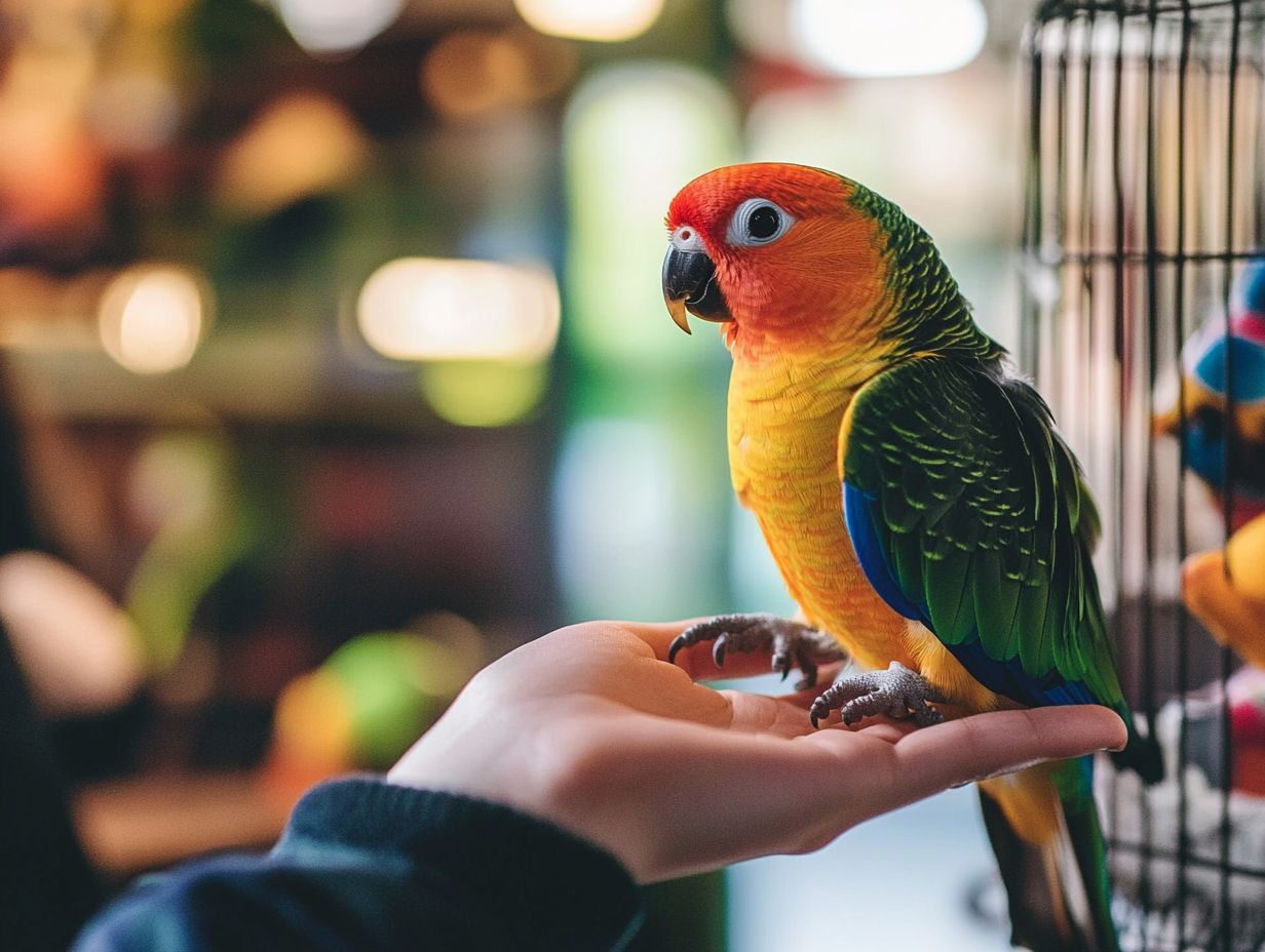 A person engaging with their adopted bird, fostering a strong bond through interaction.