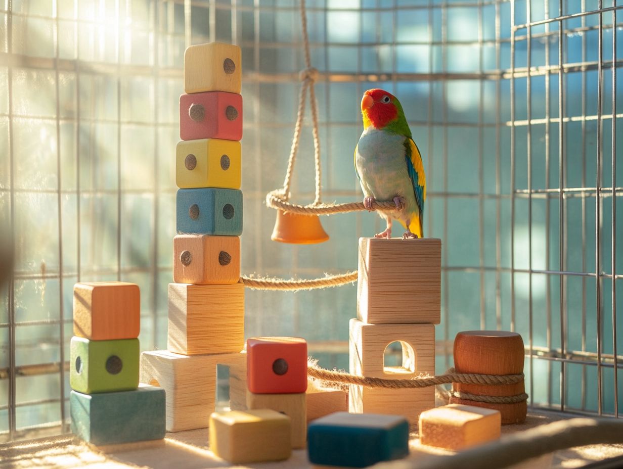 Illustration showing the importance of engaging bird toys.