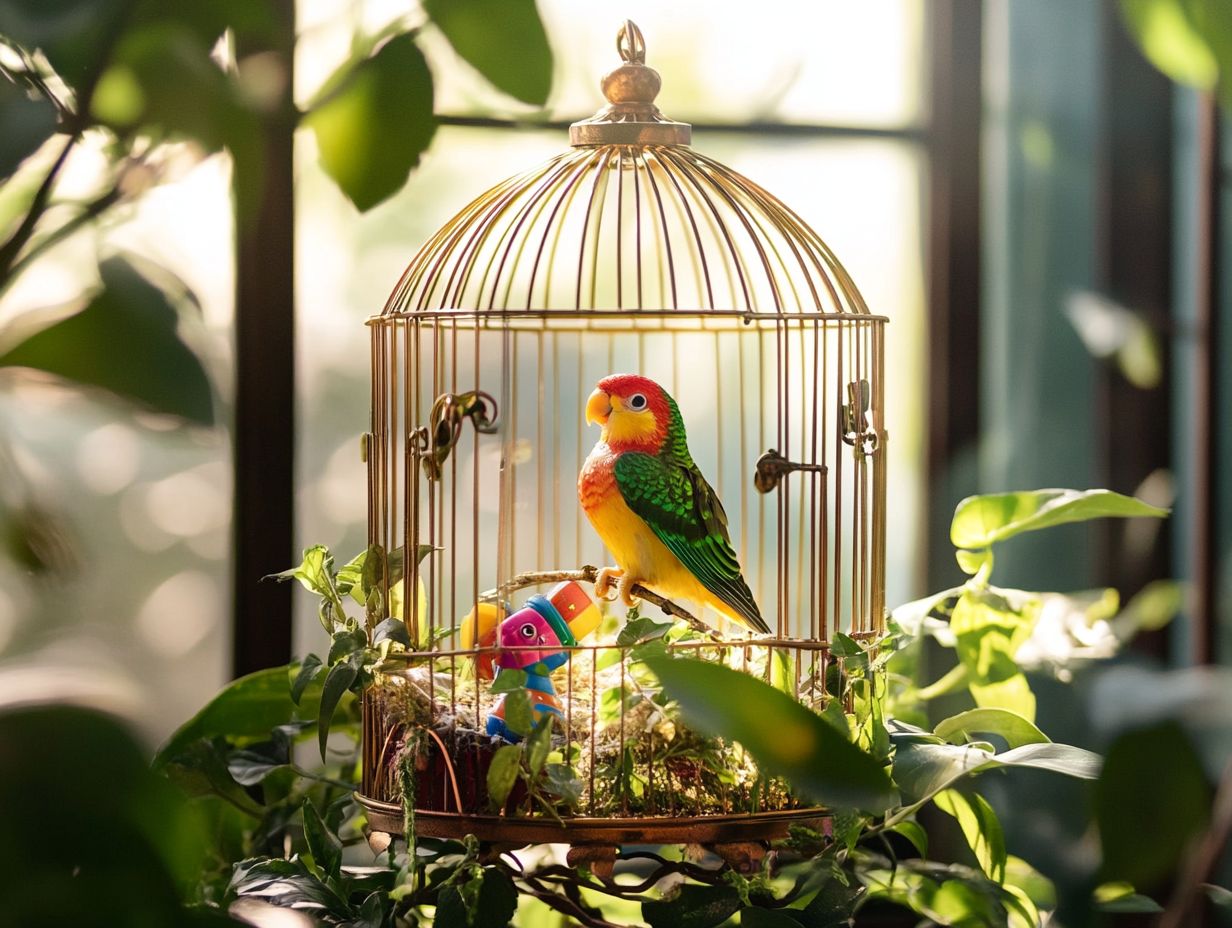 A cozy bird cage setup for comfort and play