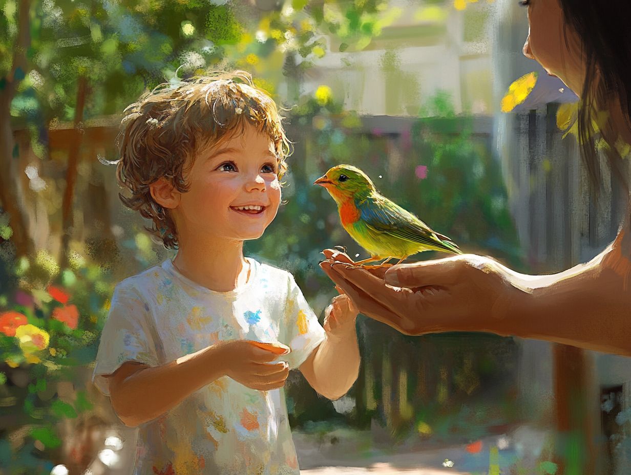 Children engaging with birds in a nature setting