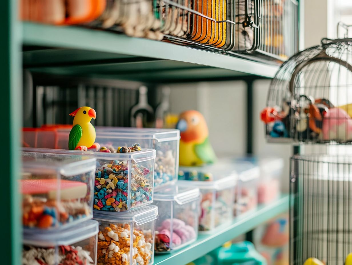 An example of well-organized bird toys and accessories