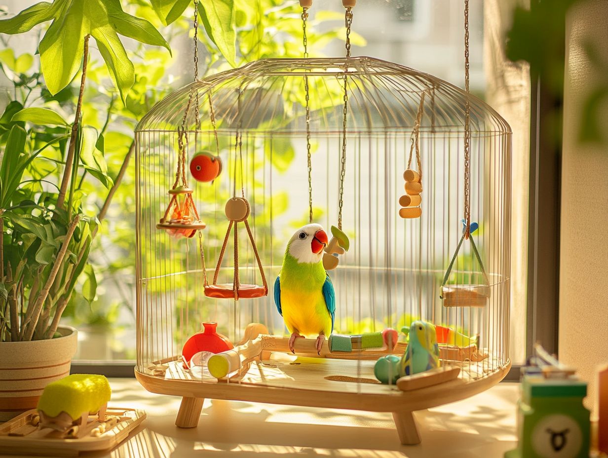 Visual summary of essential bird cage accessories