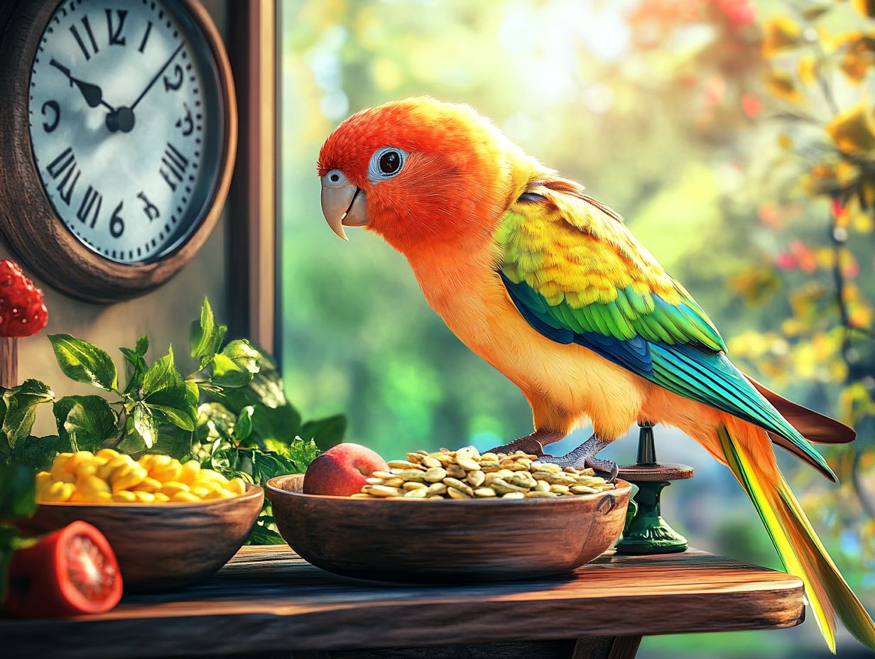 A chart showing the best feeding times for pet birds