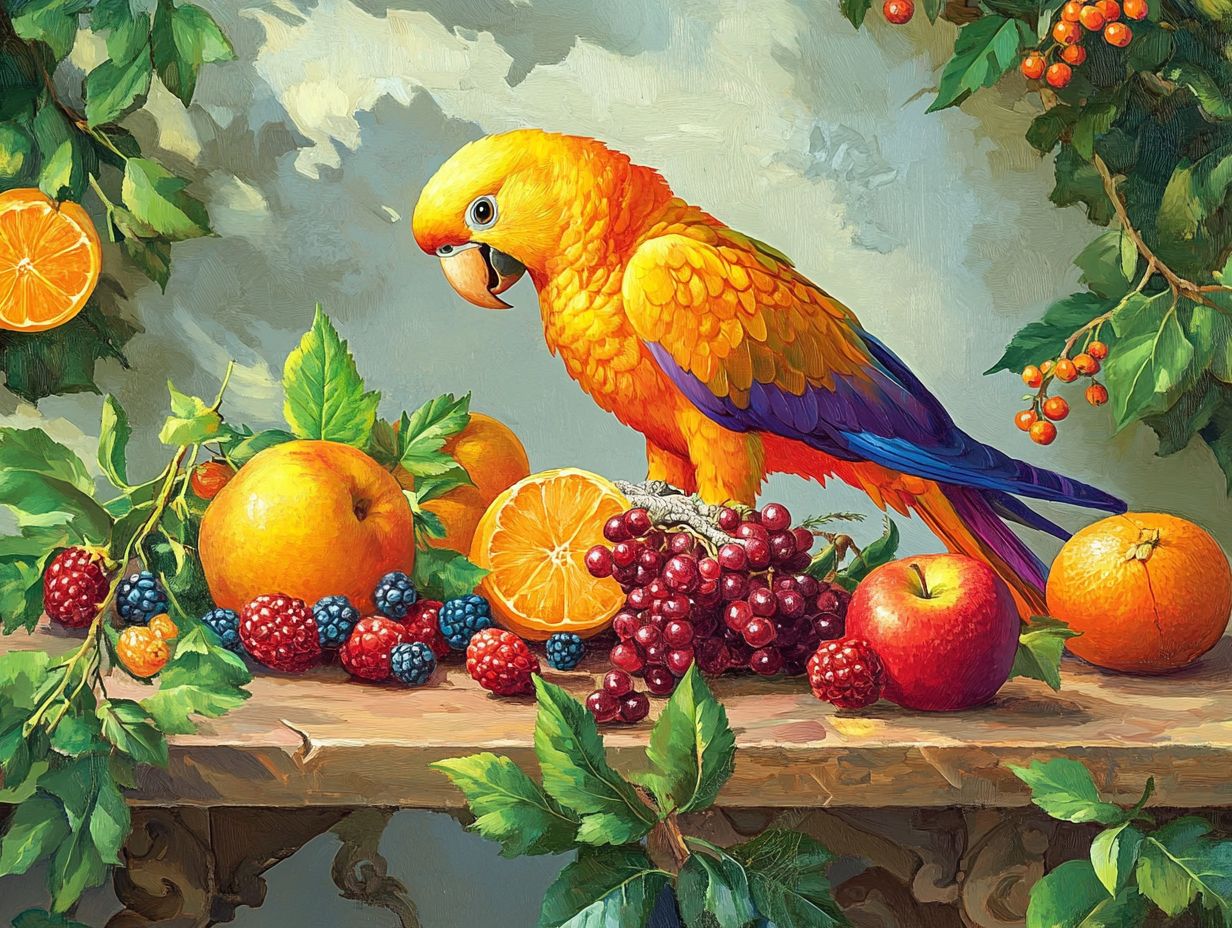 A colorful array of fresh fruits suitable for various bird species