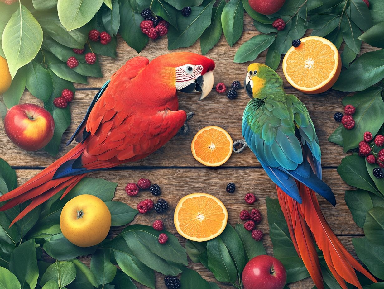 A colorful array of fresh fruits suitable for various bird species