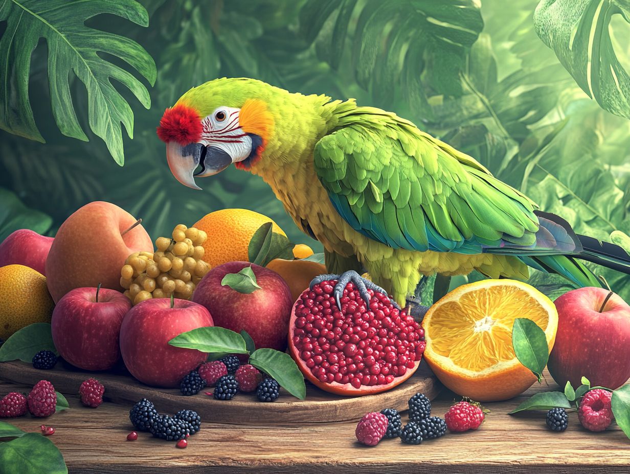 Birds enjoying a healthy diet with fruits