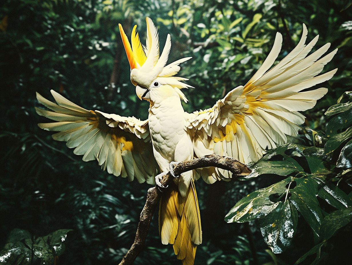 Cockatoos communicating through body language and vocalizations.