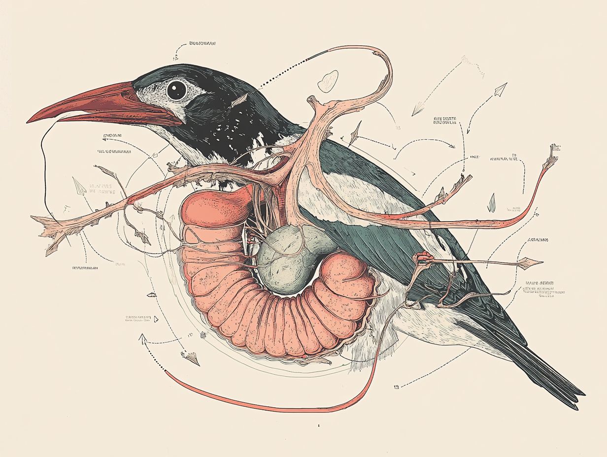 Diagram illustrating the avian digestive system and its functions.