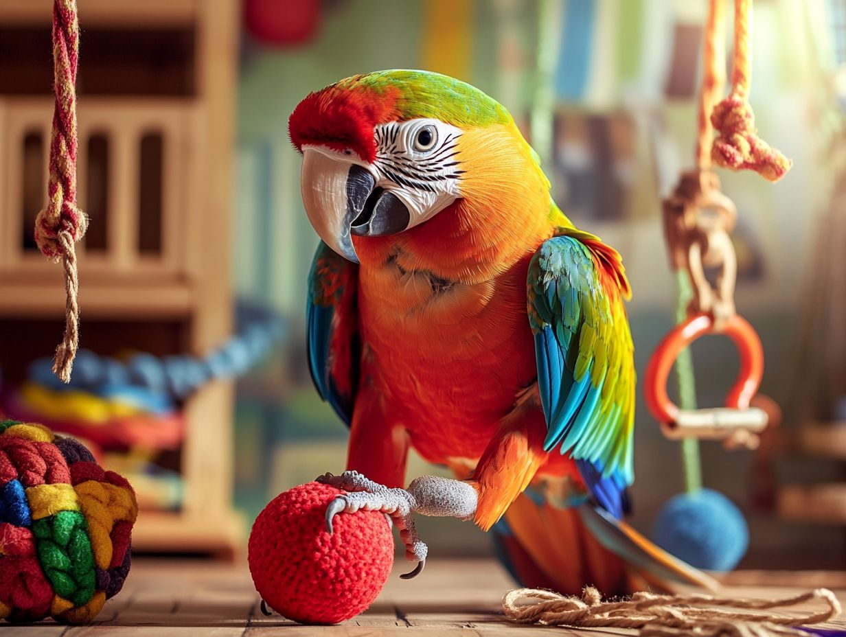 Bird enjoying safe toys for playtime