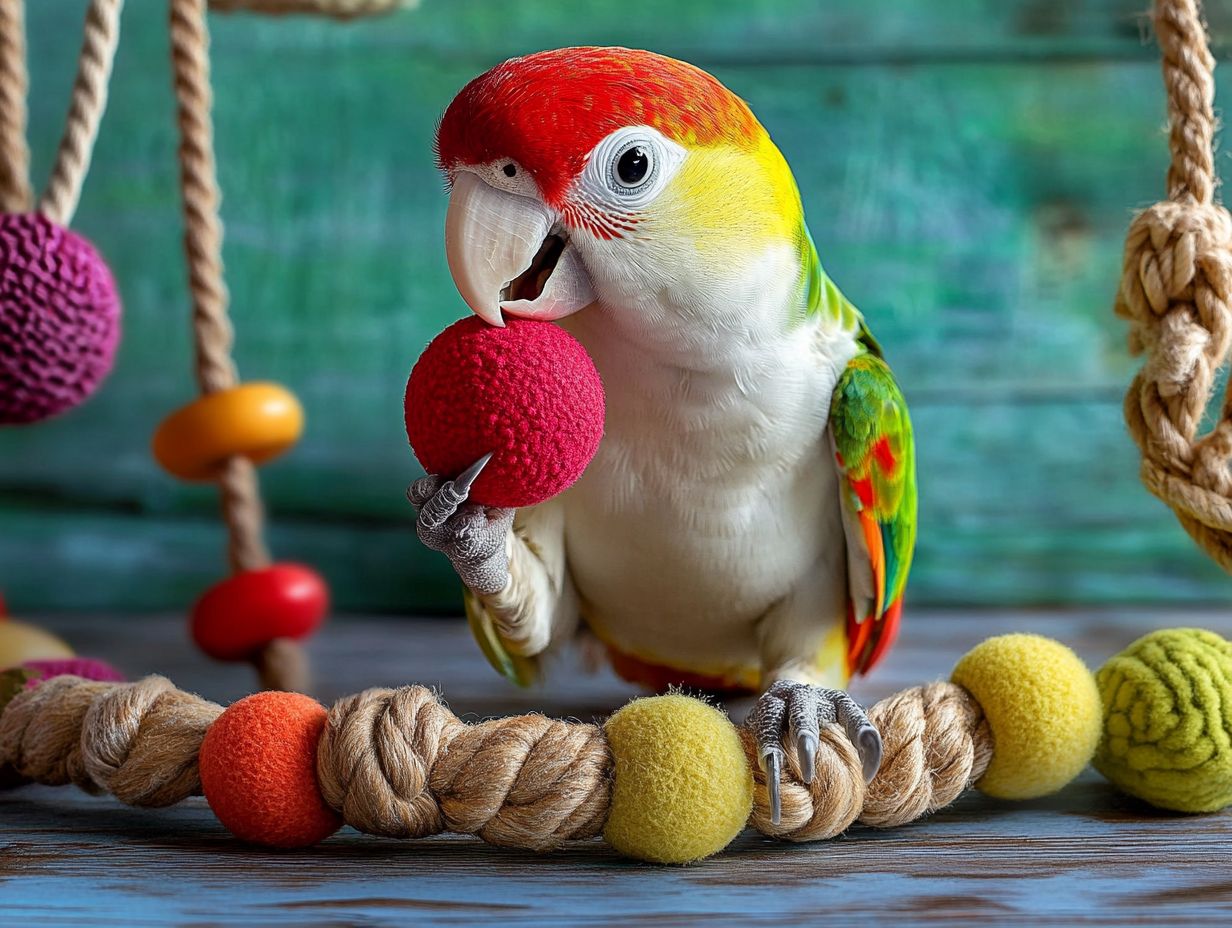 Bird enjoying safe toys for playtime